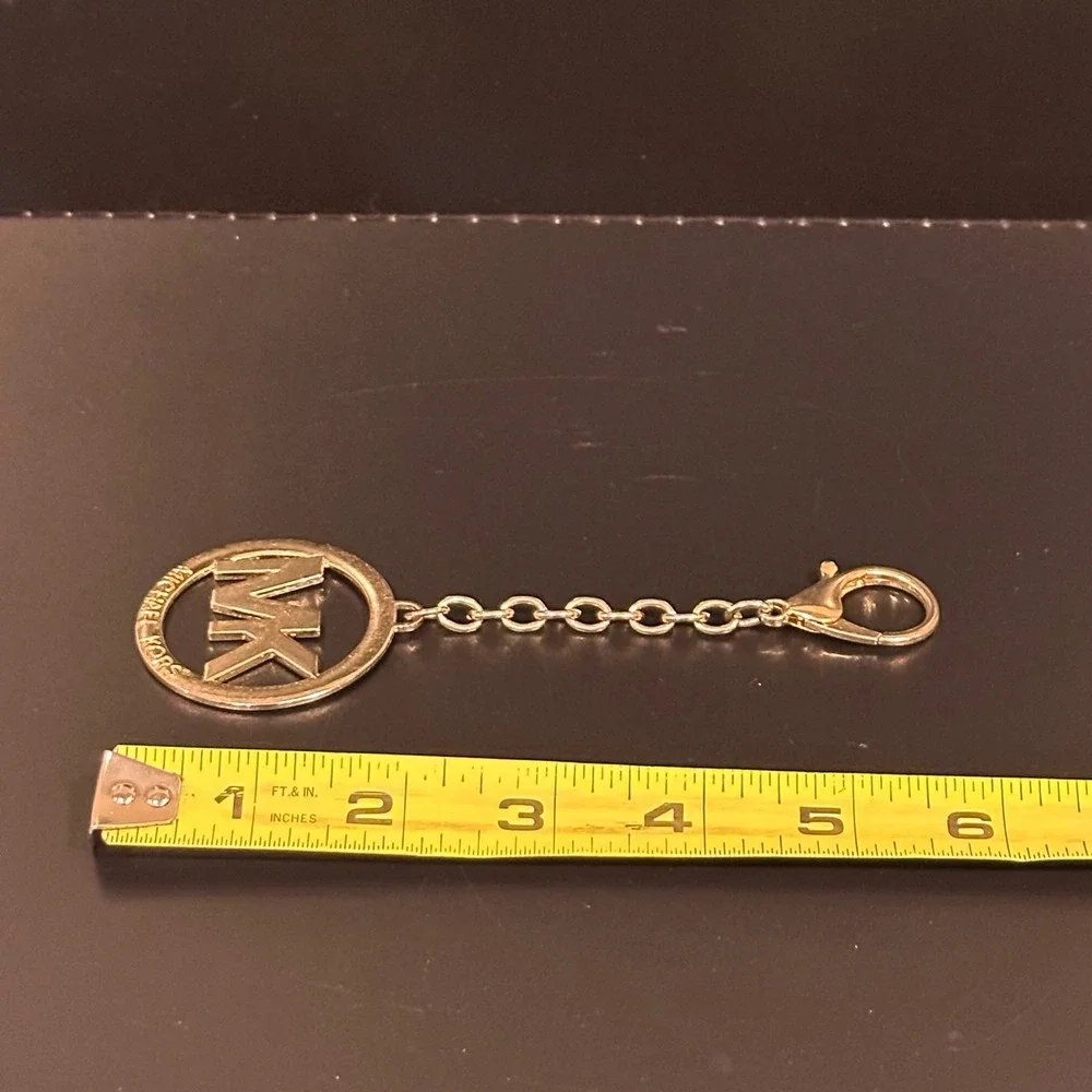 Michael Kors MK Logo Bag Charm Keychain Gold Tone Circular Medallion Accessory